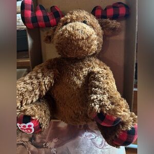 Build a bear Brown Plush Moose w/ Buffalo plaid Accents